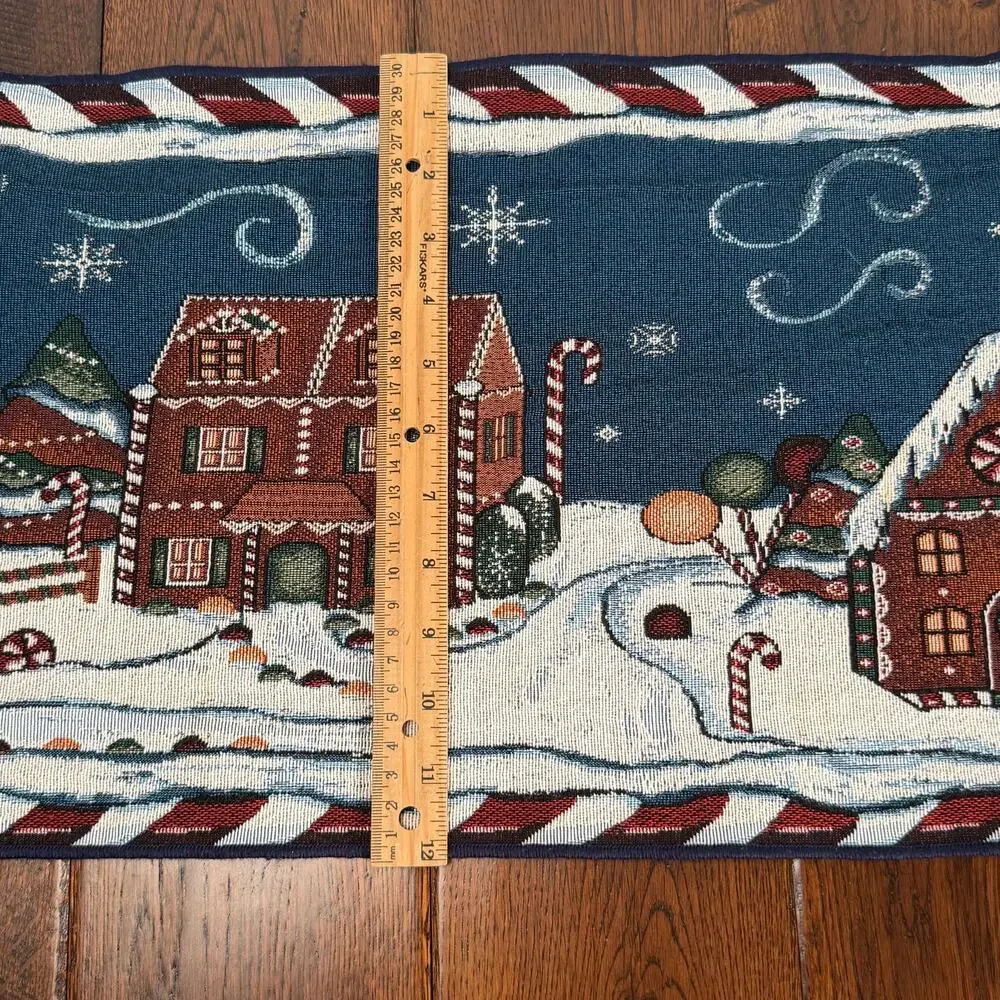 Vintage Christmas Gingerbread House & Gingerbread People Table Runner 72inx12in